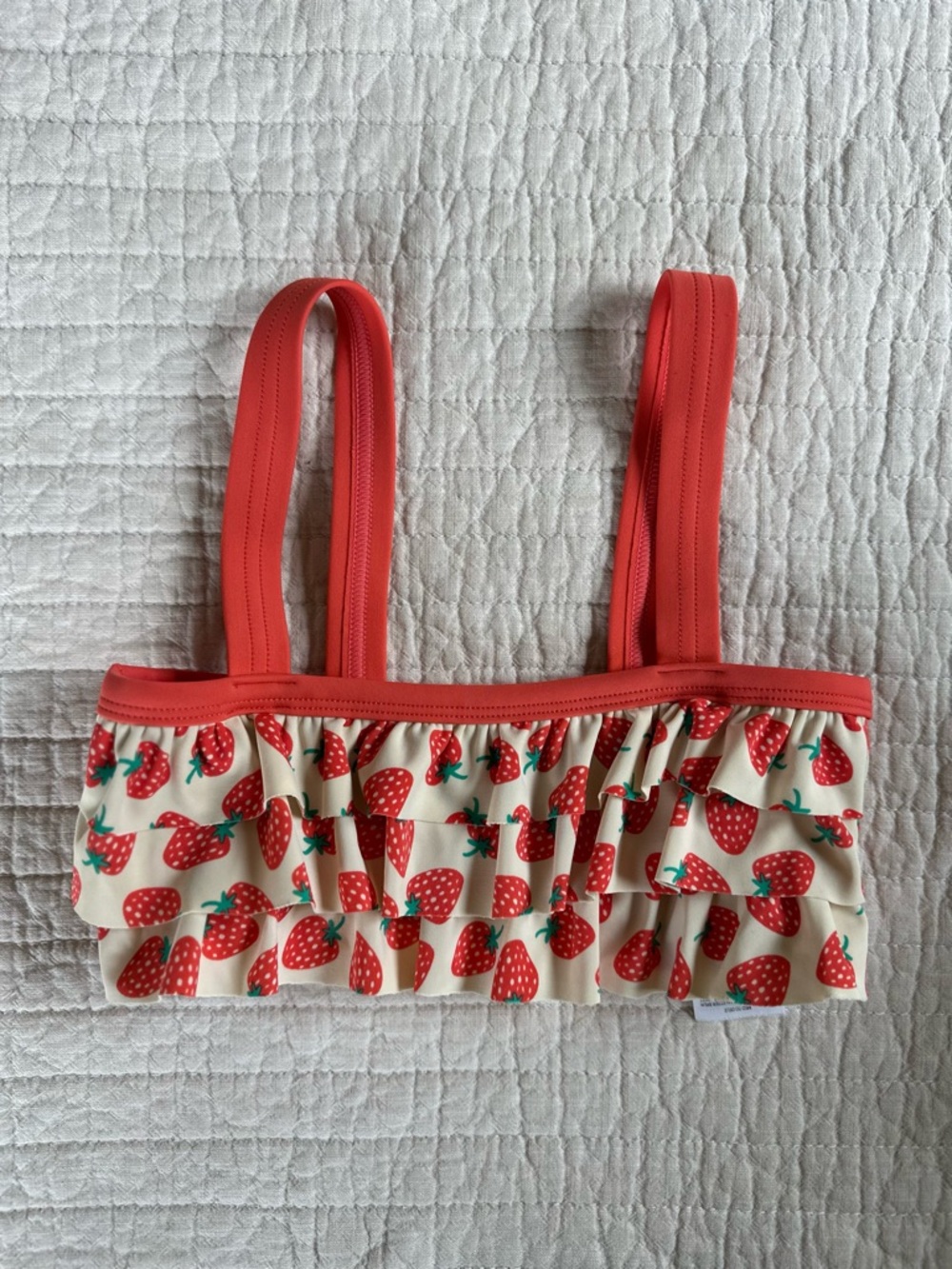 Mini Boden Cream Strawberry Ruffle Swim Top with Coral Straps 522